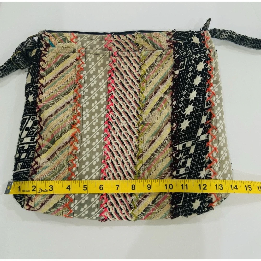 Demdaco Recycled Cross Body Bag Quilted Patchwork Woven Bohemian Festival Earthy